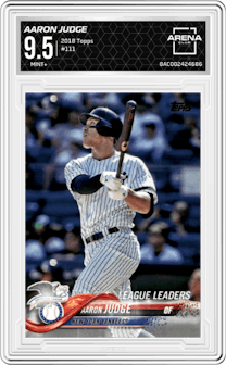 Aaron Judge from the 2018 Topps Series 1 set graded by Arena Club and given an overall grade of 9.5.