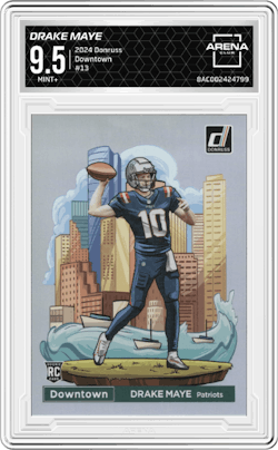 Drake Maye from the 2024 Donruss set and given an overall grade of 9.5.
