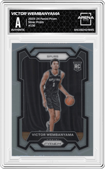 Victor Wembanyama from the 2023-24 Panini Prizm set featuring a Silver Prizm  parallel graded by Arena Club and given an overall grade of 0.