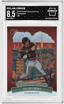 Dylan Crews from the 2024 Panini Three and Two set graded by Arena Club and given an overall grade of 8.5.