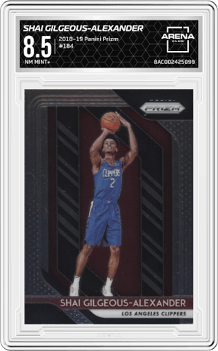 Shai Gilgeous-Alexander from the 2018-19 Panini Prizm set graded by Arena Club and given an overall grade of 8.5.