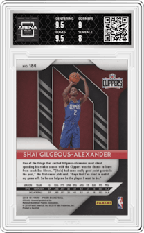 Shai Gilgeous-Alexander from the 2018-19 Panini Prizm set graded by Arena Club and given an overall grade of 8.5.