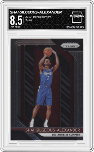 Shai Gilgeous-Alexander from the 2018-19 Panini Prizm set graded by Arena Club and given an overall grade of 8.5.