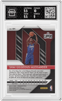 Shai Gilgeous-Alexander from the 2018-19 Panini Prizm set graded by Arena Club and given an overall grade of 9.5.