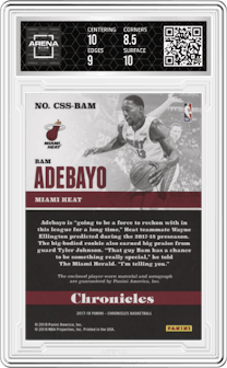 Bam Adebayo from the 2017-18 Panini Chronicles set graded by Arena Club and given an overall grade of 9.