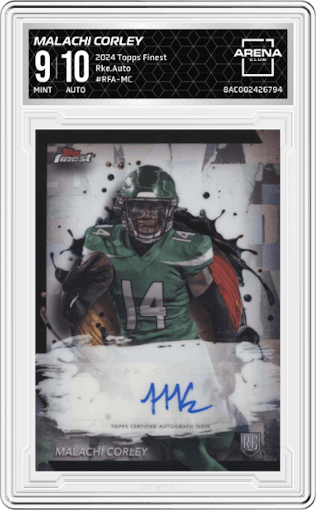 Malachi Corley from the 2024 Finest set graded by Arena Club and given an overall grade of 9.