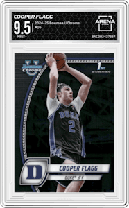 Cooper Flagg from the 2024-25 Bowman University Chrome set graded by Arena Club and given an overall grade of 9.5.