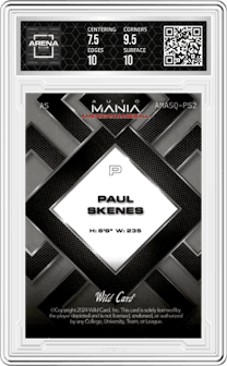 Paul Skenes from the 2024 Wild Card Automania American Baseball  Clearview Paul Skenes National Exclusive set featuring a Fireworks parallel graded by Arena Club and given an overall grade of 8.