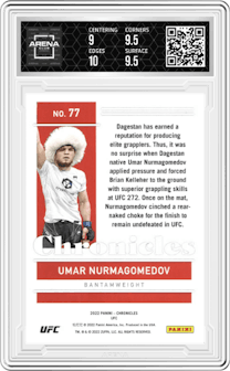 Umar Nurmagomedov from the 2022 Panini Chronicles UFC set featuring a Gold parallel graded by Arena Club and given an overall grade of 9.5.