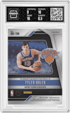 Tyler Kolek from the 2024-25 Panini Prizm set featuring a Gold Shimmer Prizms FOTL parallel graded by Arena Club and given an overall grade of 9.