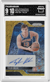 Tyler Kolek from the 2024-25 Panini Prizm set featuring a Gold Shimmer Prizms FOTL parallel graded by Arena Club and given an overall grade of 9.
