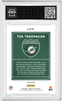 Tua Tagovailoa from the 2020 Panini Donruss Optic set graded by Arena Club and given an overall grade of 0.