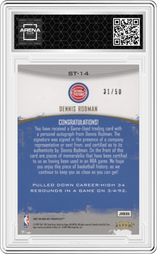 Dennis Rodman from the 2007-08 Fleer Hot Prospects set graded by Arena Club.