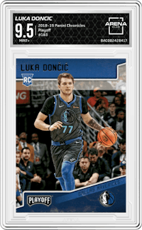 Luka Doncic from the 2018-19 Panini Chronicles set graded by Arena Club and given an overall grade of 9.5.