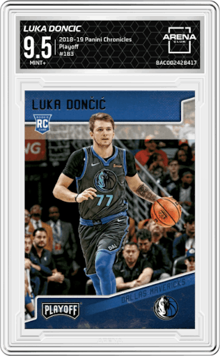 Luka Doncic from the 2018-19 Panini Chronicles set graded by Arena Club and given an overall grade of 9.5.