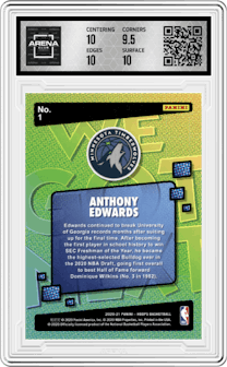 Anthony Edwards from the 2020-21 Panini NBA Hoops set graded by Arena Club and given an overall grade of 10.