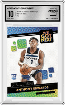 Anthony Edwards from the 2020-21 Panini NBA Hoops set graded by Arena Club and given an overall grade of 10.