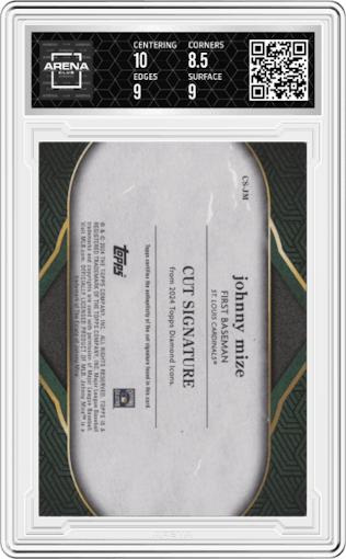 Johnny Mize from the 2024 Topps Diamond Icons set graded by Arena Club and given an overall grade of 9.