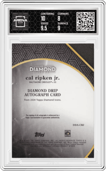 Cal Ripken Jr. from the 2024 Topps Diamond Icons set graded by Arena Club and given an overall grade of 8.5.