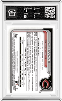 Luke Holman from the 2024 Bowman Draft set graded by Arena Club and given an overall grade of 9.5.