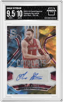 Max Strus from the 2023-24 Panini Spectra set featuring a Astral parallel graded by Arena Club and given an overall grade of 9.5.