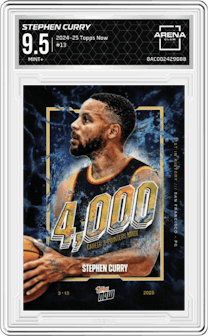 Stephen Curry from the 2024-25 Topps Now set graded by Arena Club and given an overall grade of 9.5.