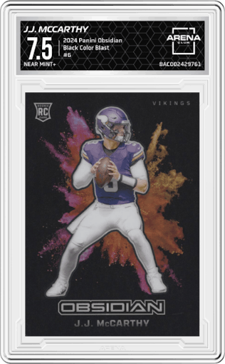 J.J. McCarthy from the 2024 Panini Obsidian set graded by Arena Club and given an overall grade of 7.5.