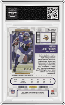 Justin Jefferson from the 2022 Panini Contenders Optic set graded by Arena Club and given an overall grade of 0.