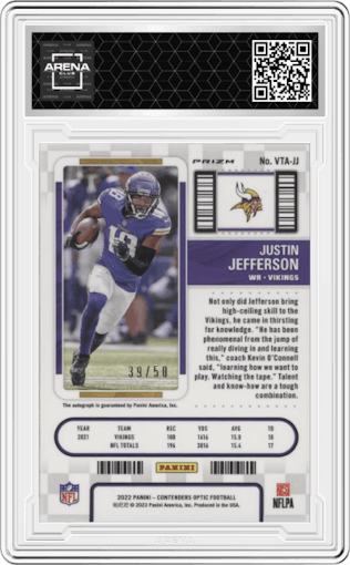 Justin Jefferson from the 2022 Panini Contenders Optic set graded by Arena Club.