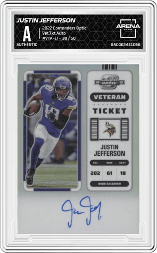Justin Jefferson from the 2022 Panini Contenders Optic set graded by Arena Club.