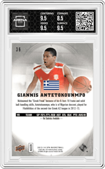 Giannis Antetokounmpo from the 2013-14 SP Authentic set graded by Arena Club and given an overall grade of 9.