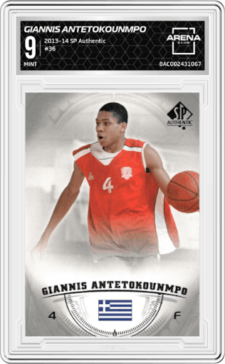 Giannis Antetokounmpo from the 2013-14 SP Authentic set graded by Arena Club and given an overall grade of 9.