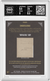 "Buffalo Bill" Cody from the 2017 The Bar Pieces of the Past Volume 2 set graded by Arena Club and given an overall grade of 8.