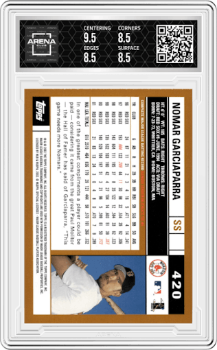 Nomar Garciaparra from the 2002 Topps set graded by Arena Club and given an overall grade of 9.