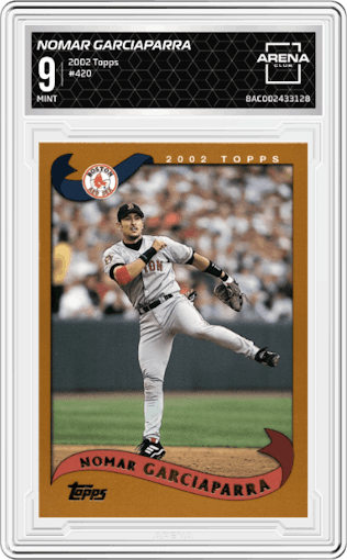 Nomar Garciaparra from the 2002 Topps set graded by Arena Club and given an overall grade of 9.