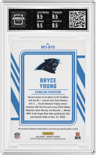 Bryce Young from the 2023 Panini Donruss set graded by Arena Club and given an overall grade of 9.