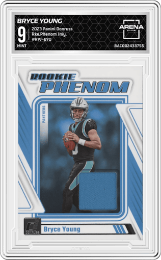 Bryce Young from the 2023 Panini Donruss set graded by Arena Club and given an overall grade of 9.