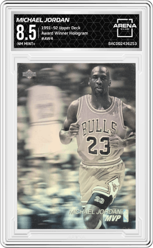 Michael Jordan  from the 1991-92 Upper Deck set graded by Arena Club and given an overall grade of 8.5.