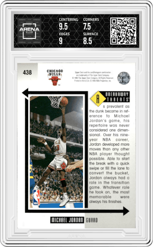 Michael Jordan from the 1993-94 Upper Deck  set graded by Arena Club and given an overall grade of 8.