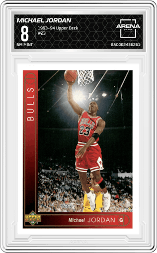 Michael Jordan from the 1993-94 Upper Deck  set graded by Arena Club and given an overall grade of 8.
