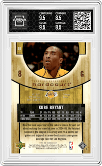 Kobe Bryant from the 2005-06 Upper Deck Hardcourt  set graded by Arena Club and given an overall grade of 9.