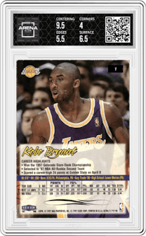 Kobe Bryant from the 1997-98 Fleer Ultra set graded by Arena Club and given an overall grade of 4.5.