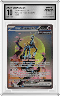 Iron Crown EX from the 2024 Pokemon SV set graded by Arena Club and given an overall grade of 10.
