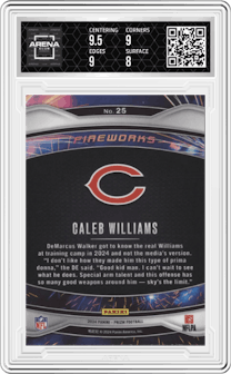 Caleb Williams from the 2024 Panini Prizm set graded by Arena Club and given an overall grade of 8.5.