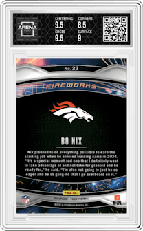 Bo Nix from the 2024 Panini Prizm set graded by Arena Club and given an overall grade of 9.