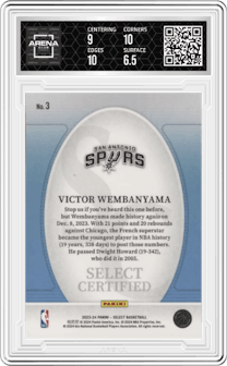 Victor Wembanyama from the 2023-24 Panini Select  set graded by Arena Club and given an overall grade of 7.