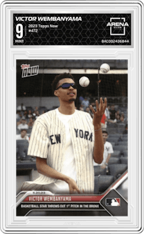 Victor Wembanyama from the 2023 Topps Now set graded by Arena Club and given an overall grade of 9.