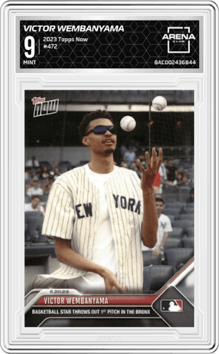 Victor Wembanyama from the 2023 Topps Now set graded by Arena Club and given an overall grade of 9.