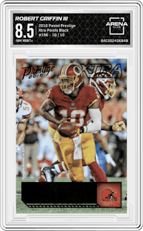 Robert Griffin III from the 2016 Panini Prestige  set featuring a Xtra Points Black parallel graded by Arena Club and given an overall grade of 8.5.