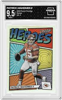 Patrick Mahomes II from the 2022 Panini Prestige set graded by Arena Club and given an overall grade of 9.5.